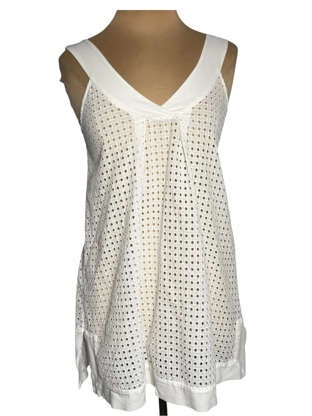 Shoshanna Swim White Eyelet V-Neck Dress Beach Cover Up tunic dress Size Small - Picture 2 of 6